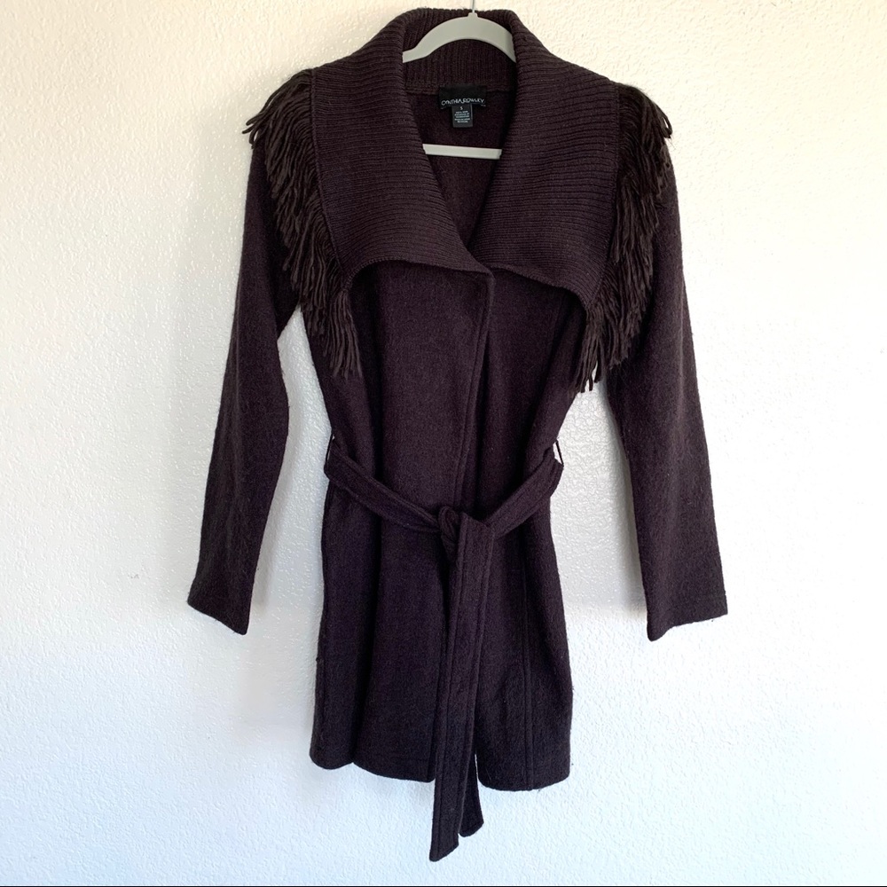 Cynthia Rowley Wool Fringe Sweater Coat Cardigan